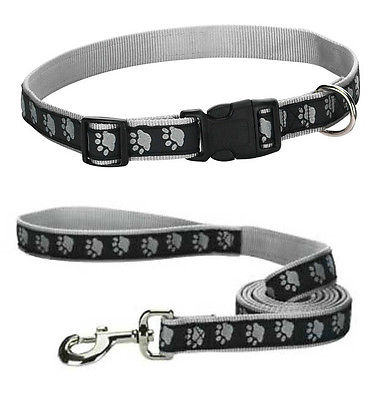 Two Tone Pawprint Matching Dog Collar & Leash Sets Stylish Paw Print Reinforced - Picture 13 of 17