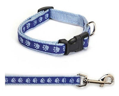 Two Tone Pawprint Matching Dog Collar & Leash Sets Stylish Paw Print Reinforced - Picture 14 of 17