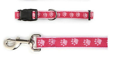 Two Tone Pawprint Matching Dog Collar & Leash Sets Stylish Paw Print Reinforced - Picture 15 of 17