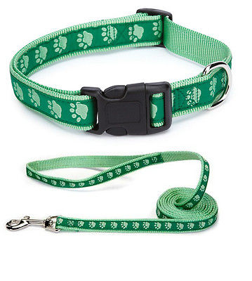 Two Tone Pawprint Matching Dog Collar & Leash Sets Stylish Paw Print Reinforced - Picture 16 of 17