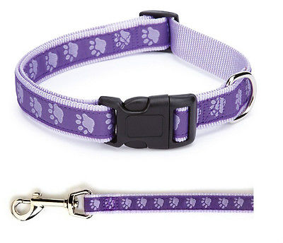 Two Tone Pawprint Matching Dog Collar & Leash Sets Stylish Paw Print Reinforced - Picture 17 of 17