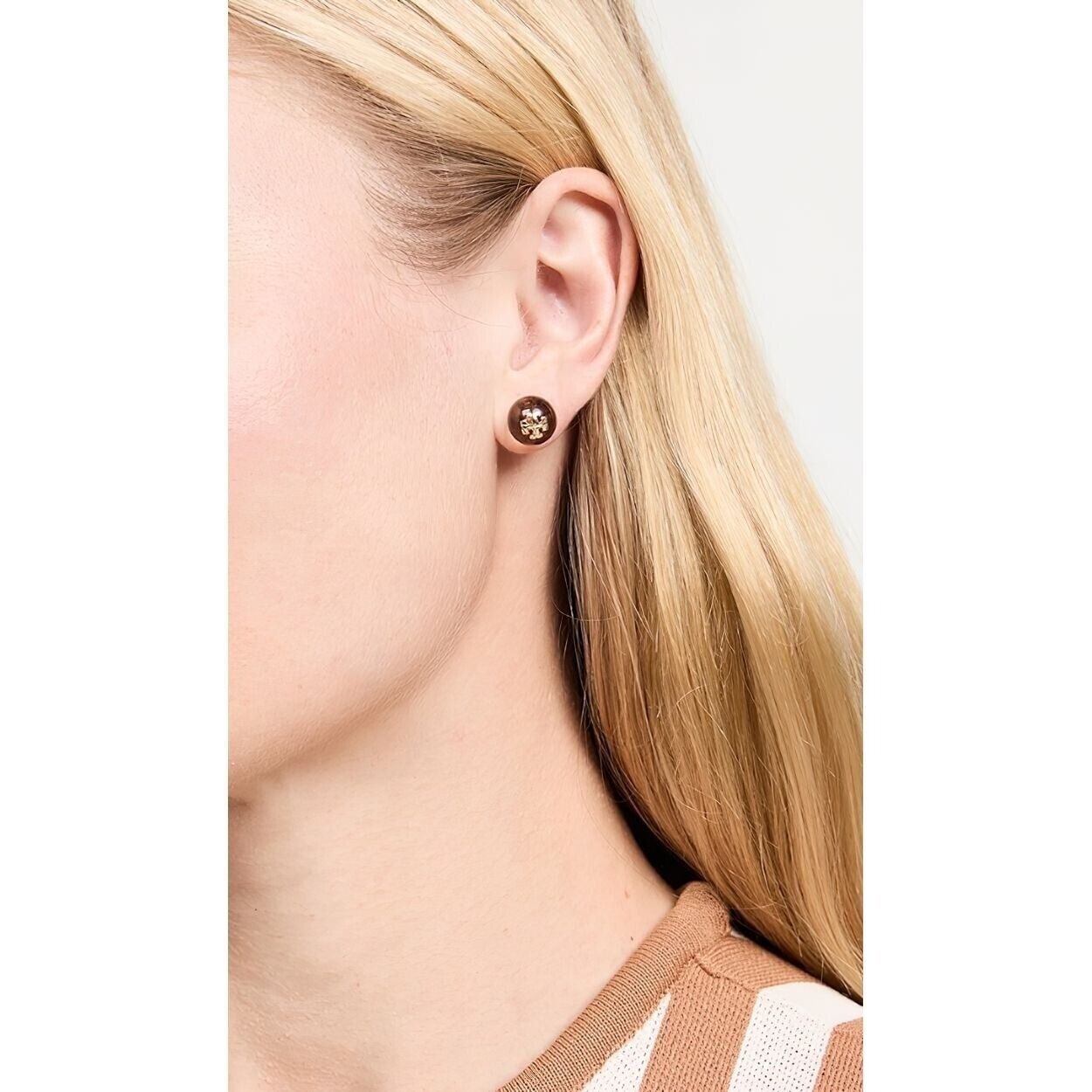 Tory Burch Kira Pearl Stud Earrings Brown OS | eBay