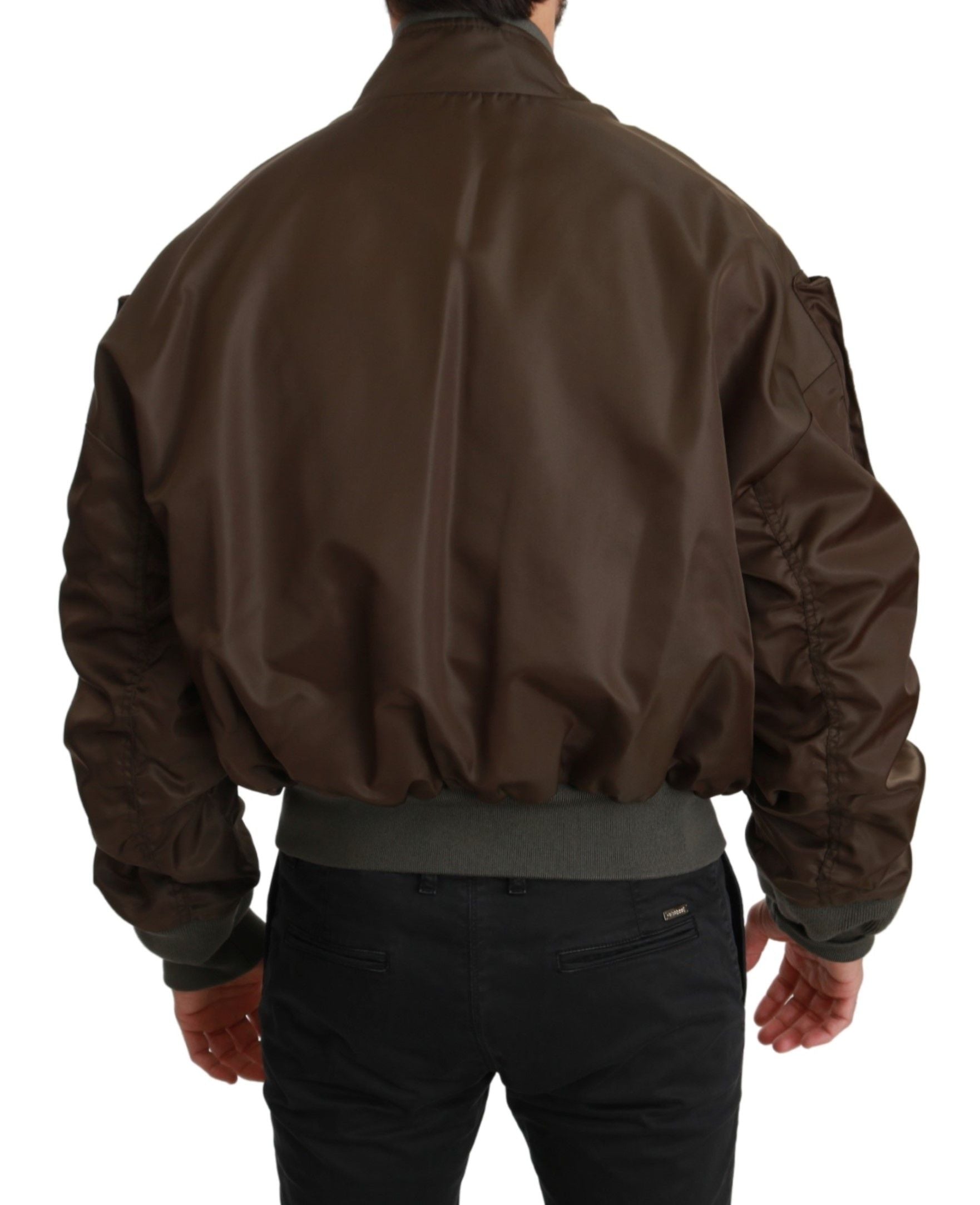 Dolce&Gabbana Men Brown Jacket 100% Nylon Solid Full Zip Sequined