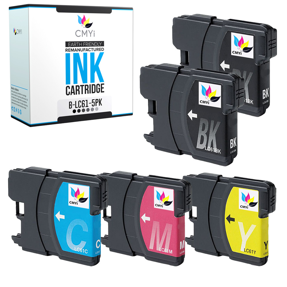 CMYi Compatible 5PK LC-61 Ink Cartridges fits Brother DCP-395CN J125 J140W J715W