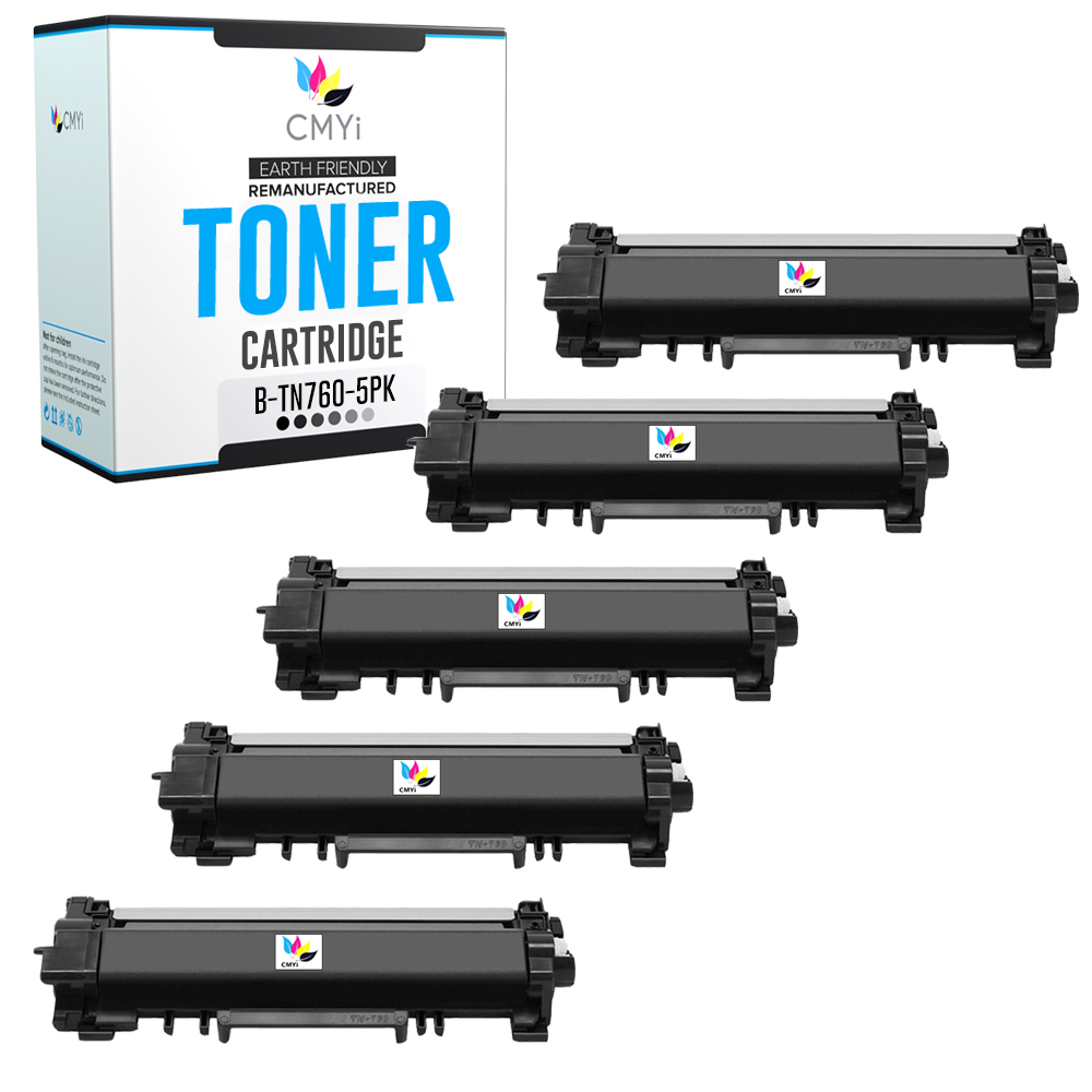Compatible 5PK TN760 Cartridges fits Brother HL-L2370DW XL, MFC-L2759DW, L2750DW