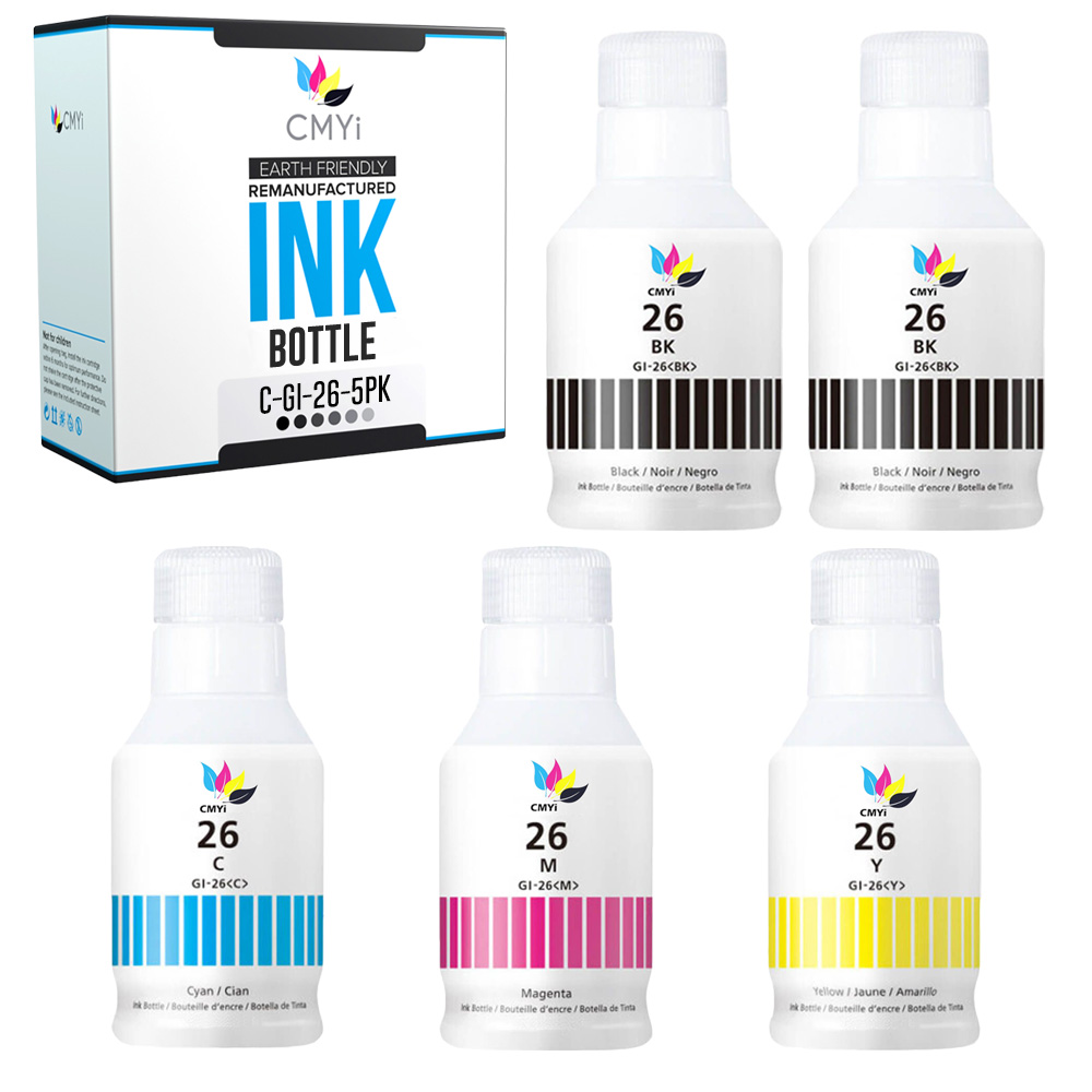 5-Pack Compatible Ink Canon 26 Refill Bottle for MAXIFY GX6020 GX7020