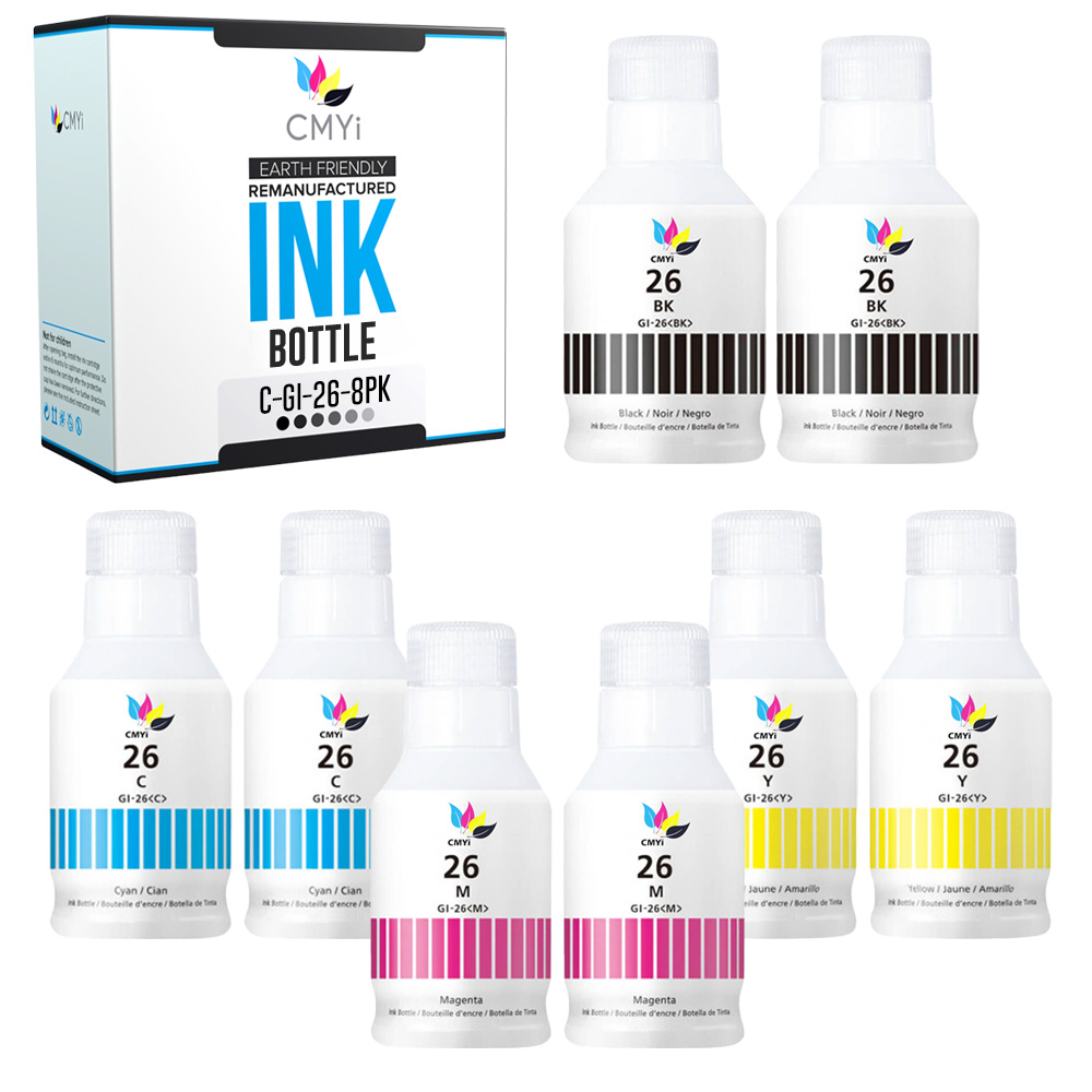 8-Pack Compatible GI-26 Ink Bottle for Canon MAXIFY GX6020 GX7020