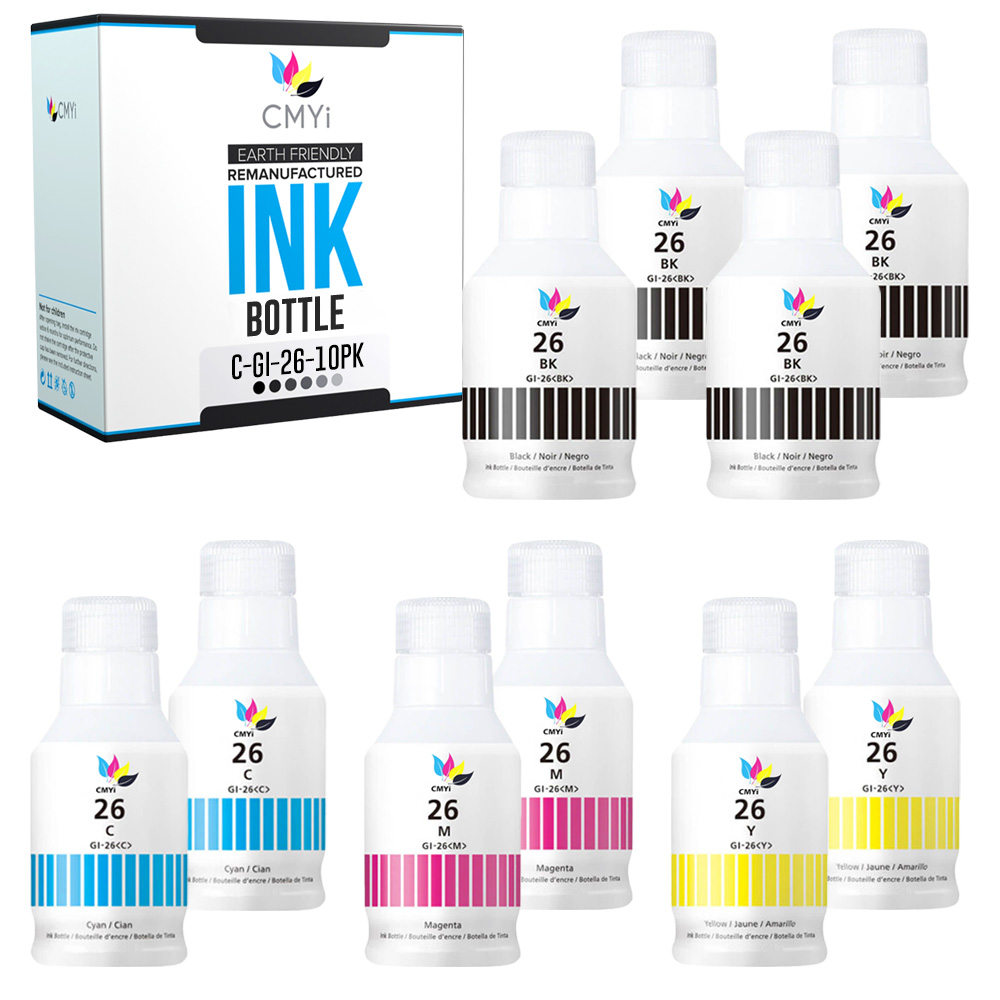 10-Pack Compatible Ink Canon 26 Refill Bottle for MAXIFY GX6020 GX7020