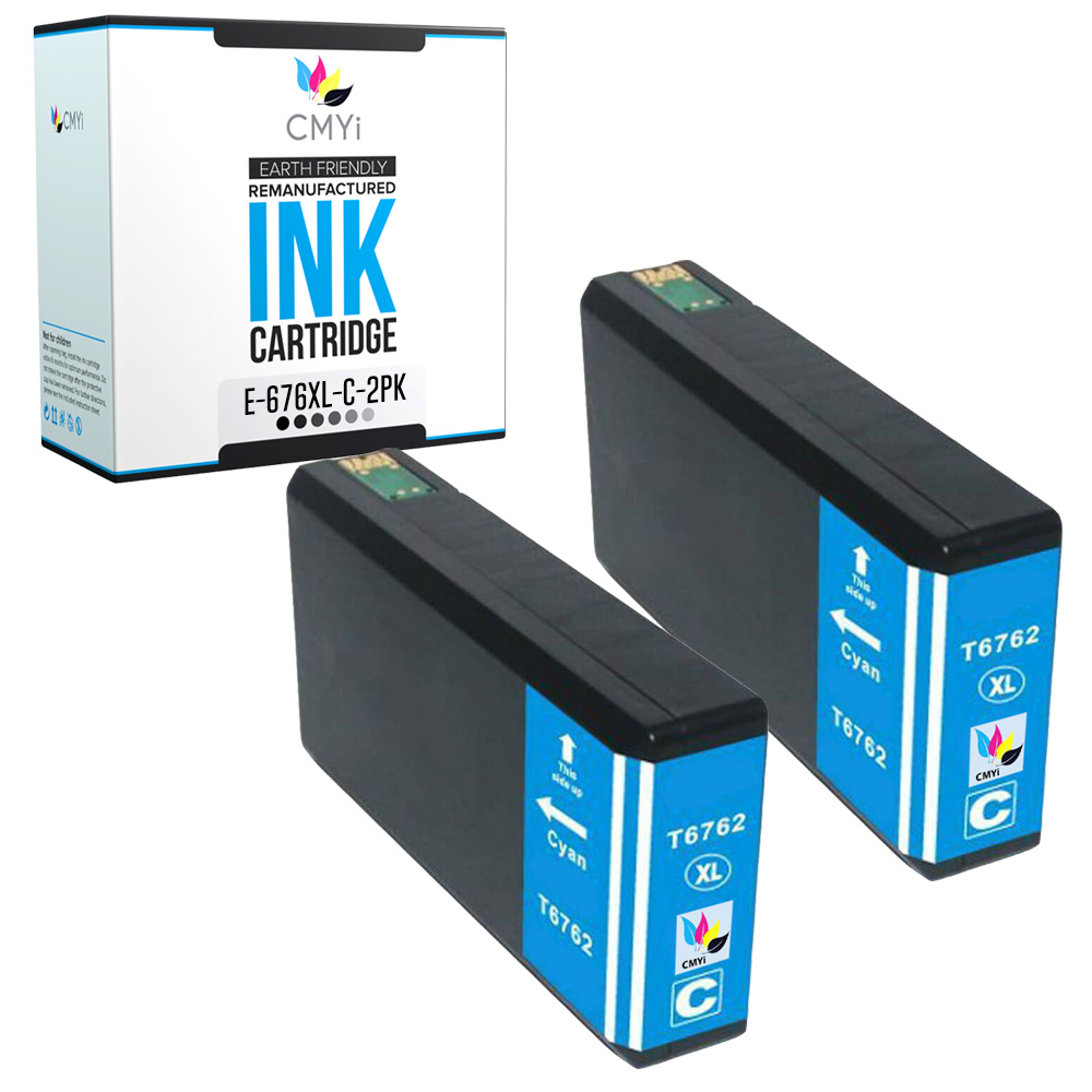 2-PK Compatible T676XL Cyan Ink for Epson WorkForce Pro WF-4010 WF-4020 WF-4023