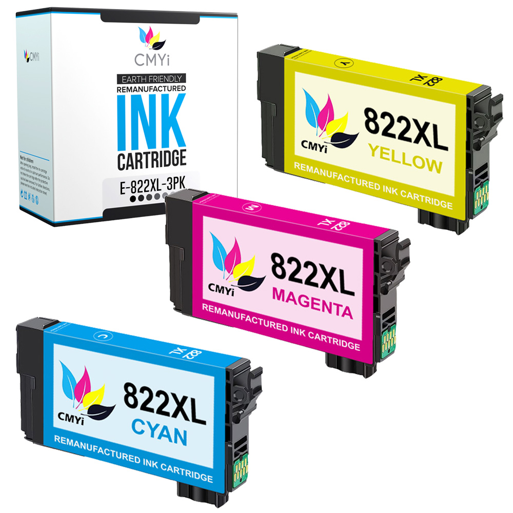 CMYi 3-Pack Compatible 822XL Color Ink Cartridge for Epson WorkForce Pro WF-3823
