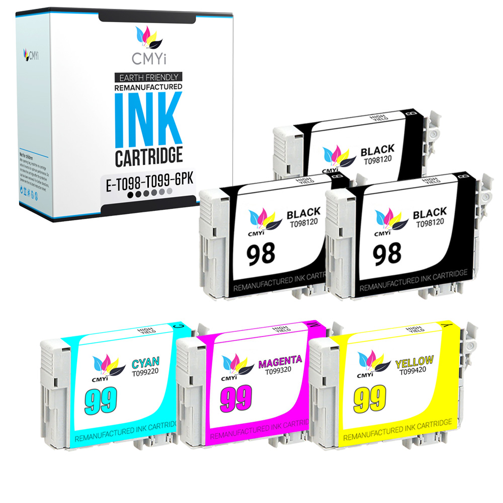 6PK Black Color 98 99 Replacement Ink Cartridges for Epson T098 T099 Artisan 700