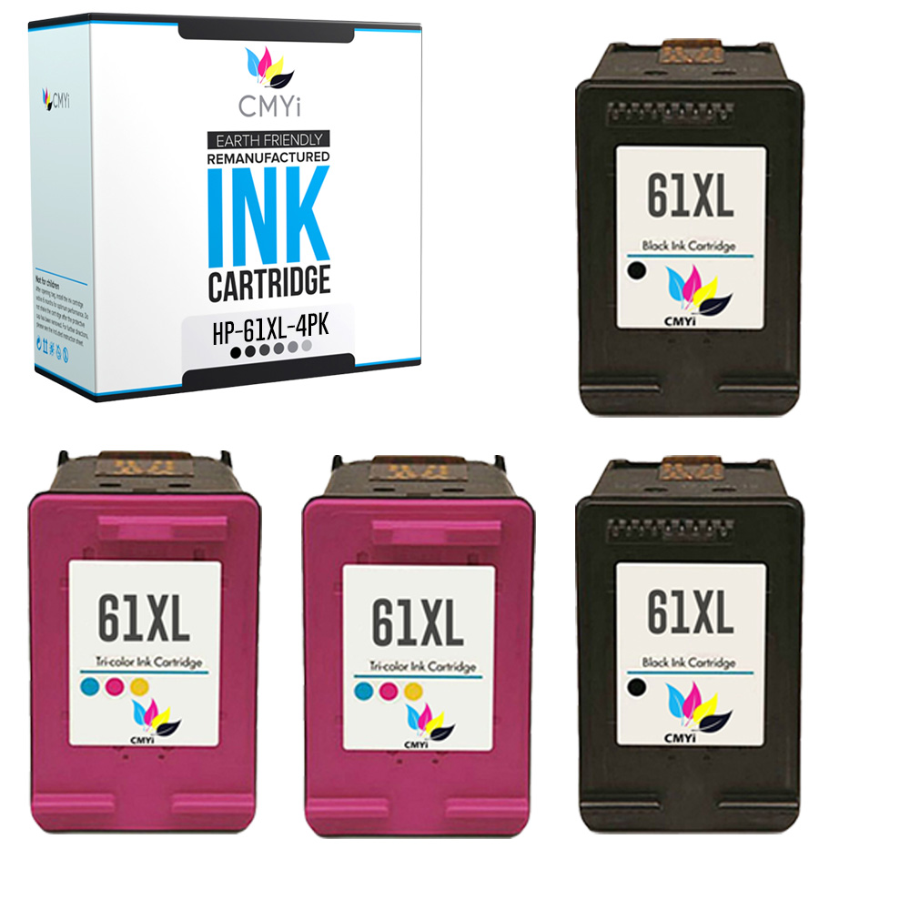 Replacement Ink Cartridges for HP 61XL Black Color 61 XL Cartridge 4 Pack