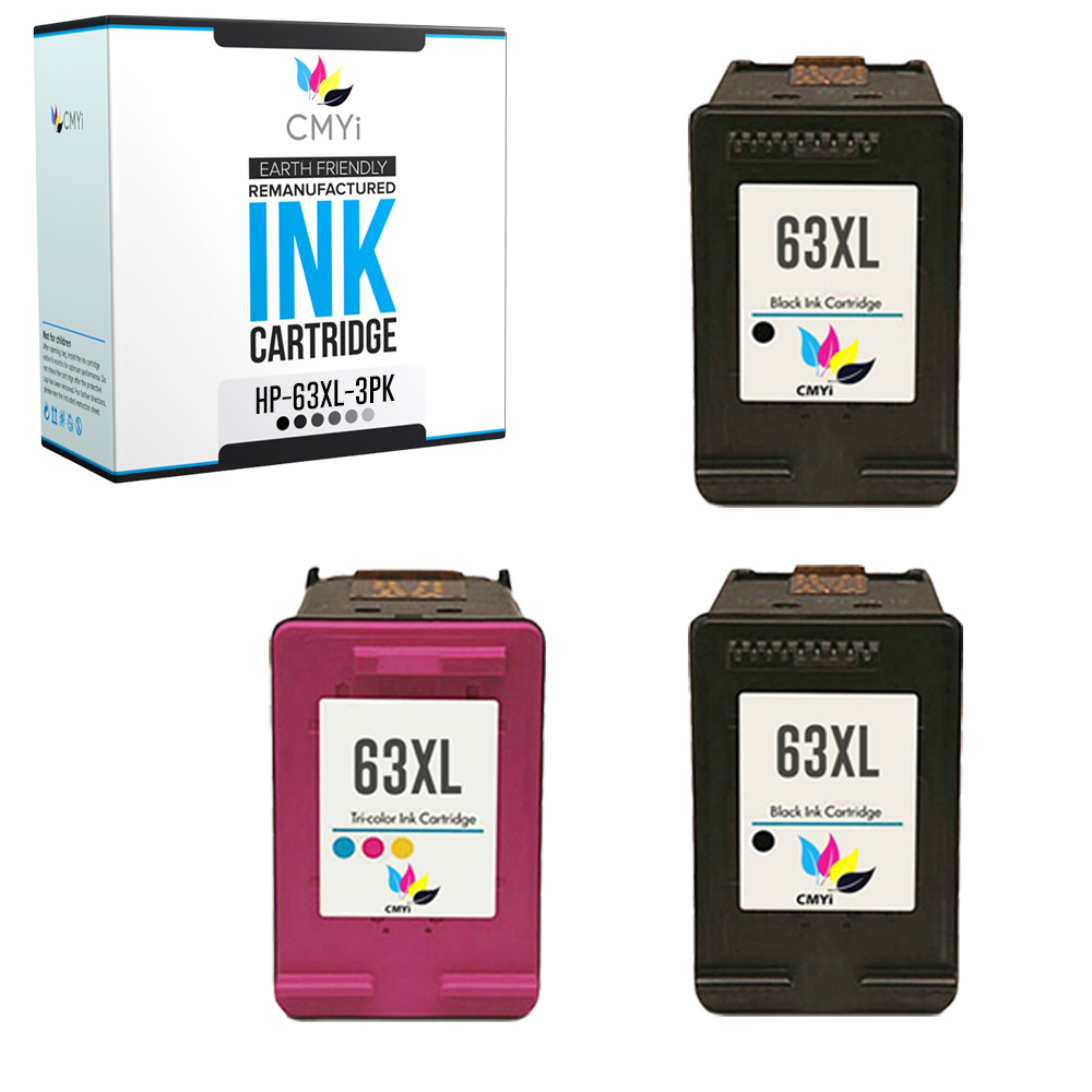 3 PK Ink Cartridges for HP 63XL Replacement 63 XL Black Color Cartridge Combo