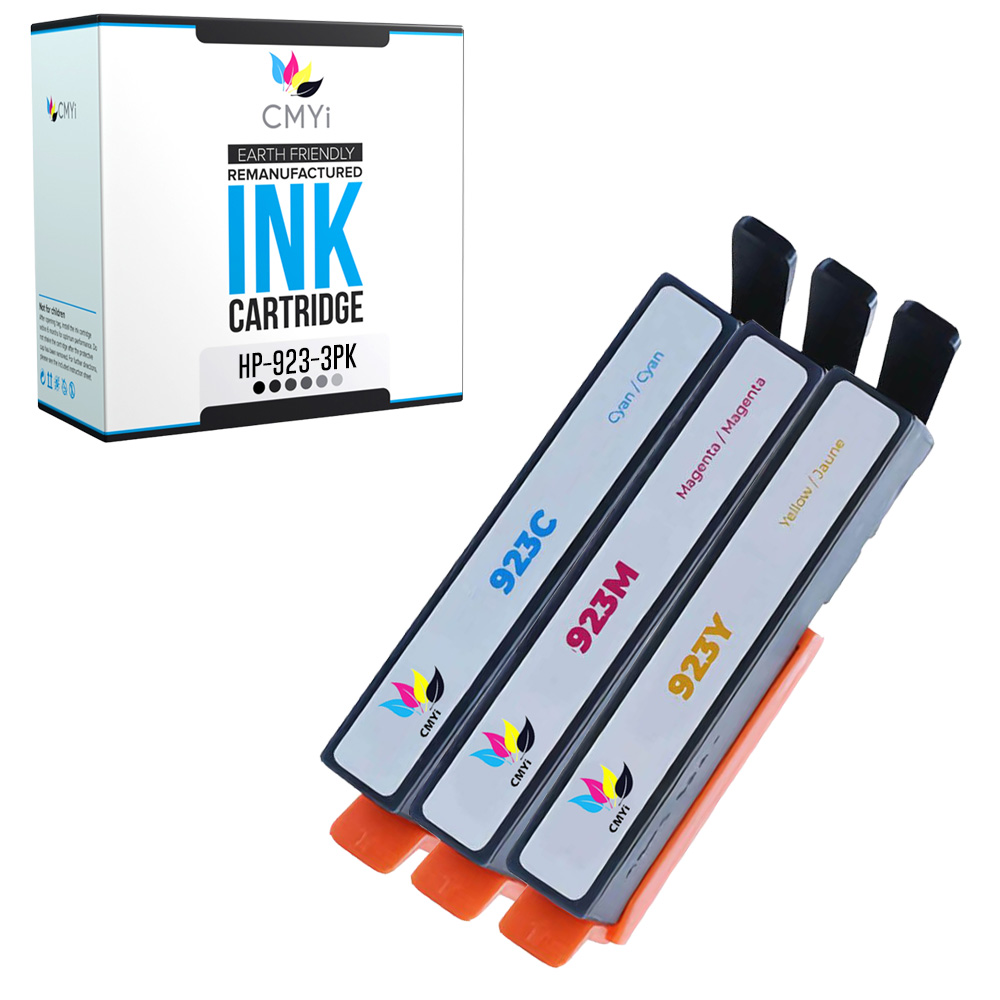 CMYi 3-PK Compatible 923 Color Ink Cartridges for HP OfficeJet Pro 8122e, 8135e