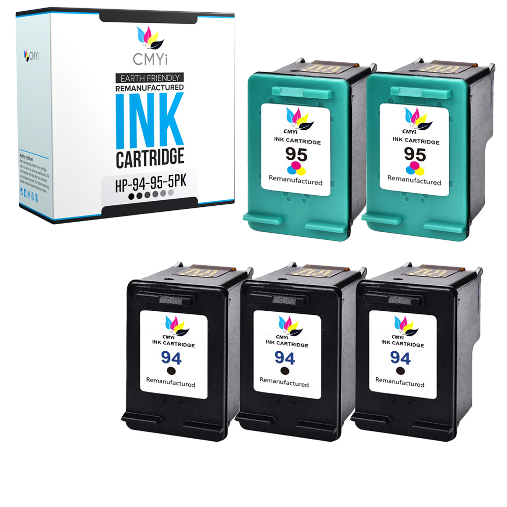 5 PK Replacement for HP 94 95 Color Ink Cartridges Black Tri-Color Combo Pack