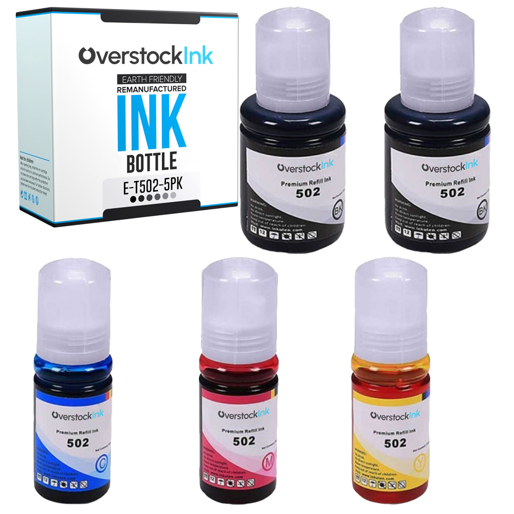 5-Pack Replacement EcoTank 502 Ink Bottles for Epson on EcoTank ET-2751 ET-2760