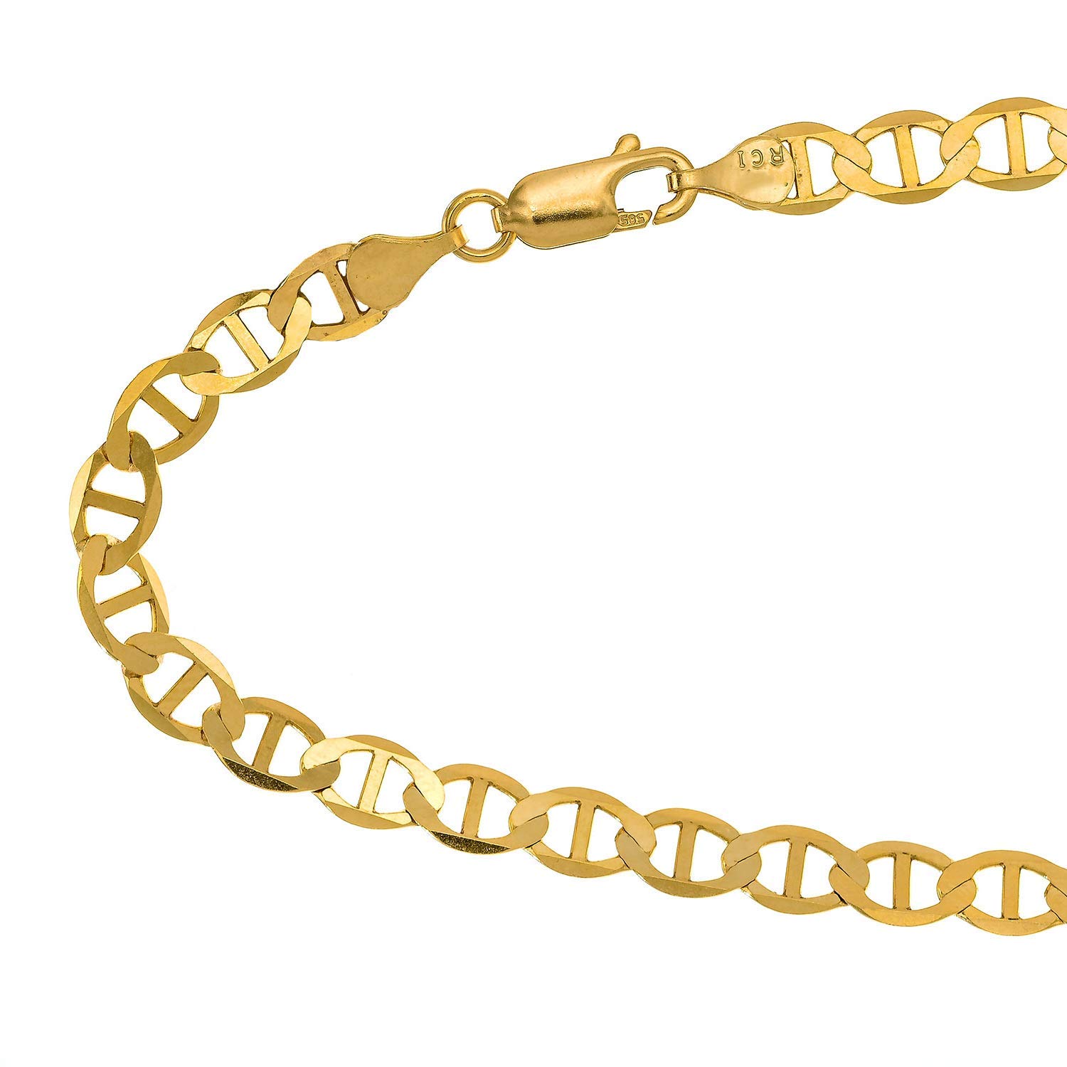 10k Semi-Solid Yellow Gold 4.4 mm Lite Curb Chain 18" 20" 22" 24" Lobster Claw - Picture 12 of 30