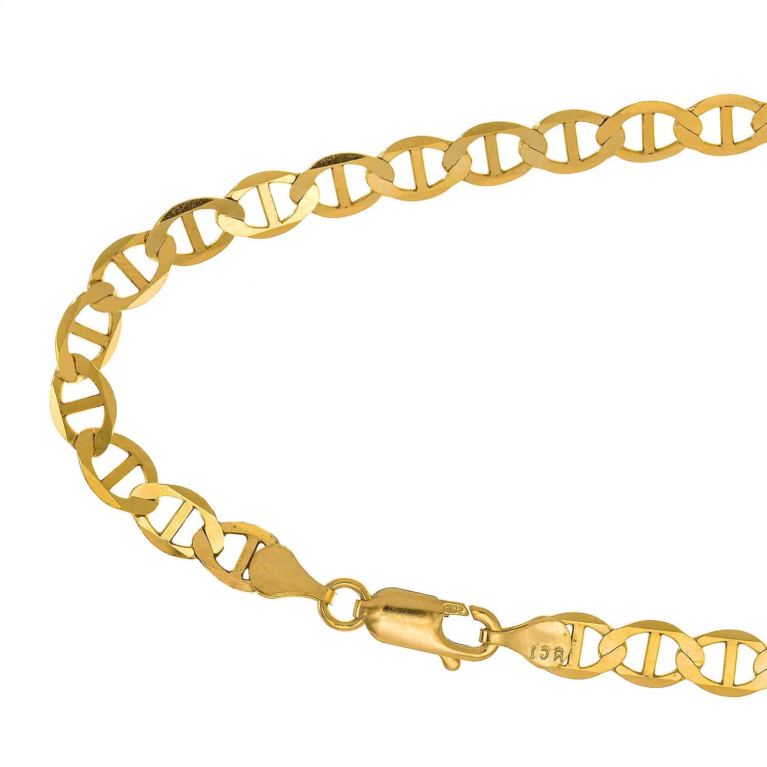 10k Semi-Solid Yellow Gold 4.4 mm Lite Curb Chain 18" 20" 22" 24" Lobster Claw - Picture 11 of 30