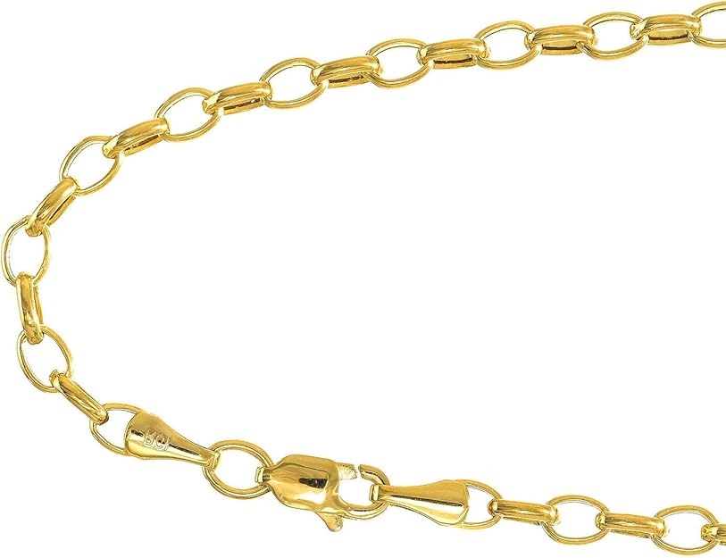 14K Gelb- oder Weißgold 4,6 mm Oval Rolo Kette Armband, Karabinerverschluss - 7" - Bild 8 von 14