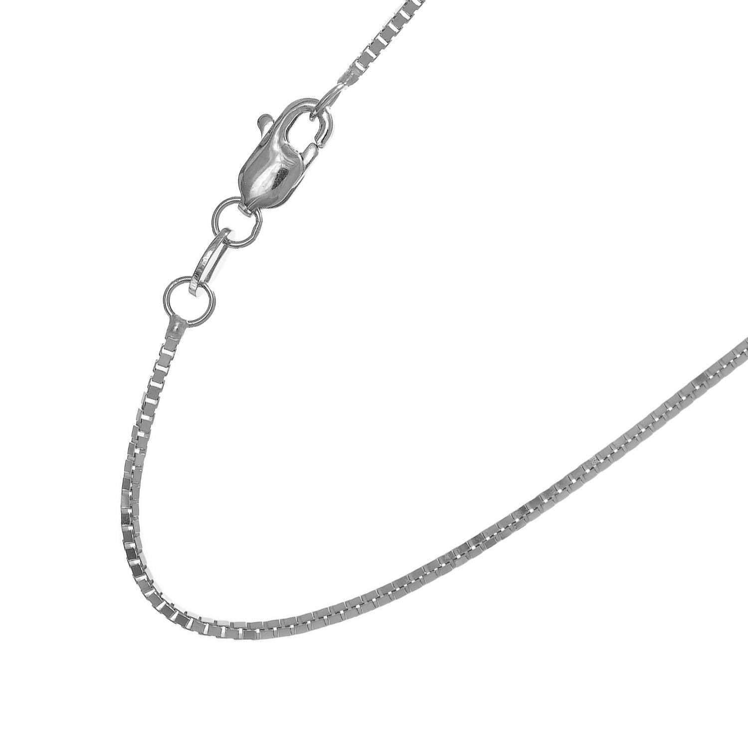 Collar de cadena de caja de 1 mm de oro macizo de 14k amarillo o blanco - 16 18 20 22 24 30 - Imagen 16 de 18