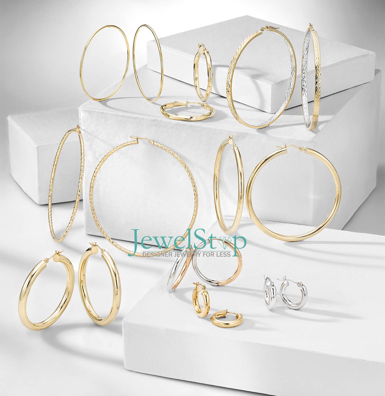 14K Gelb-, Rosé- und Weißgold 1,5x40mm C Creolen mit Push Back Verschluss - Bild 27 von 28