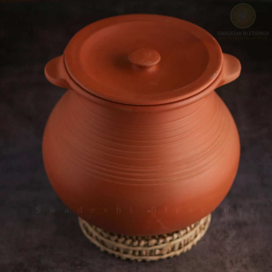 Ecofy Unglazed Clay Pot Earthen Kadhai Deep Terracotta Handi With Lid Cooking