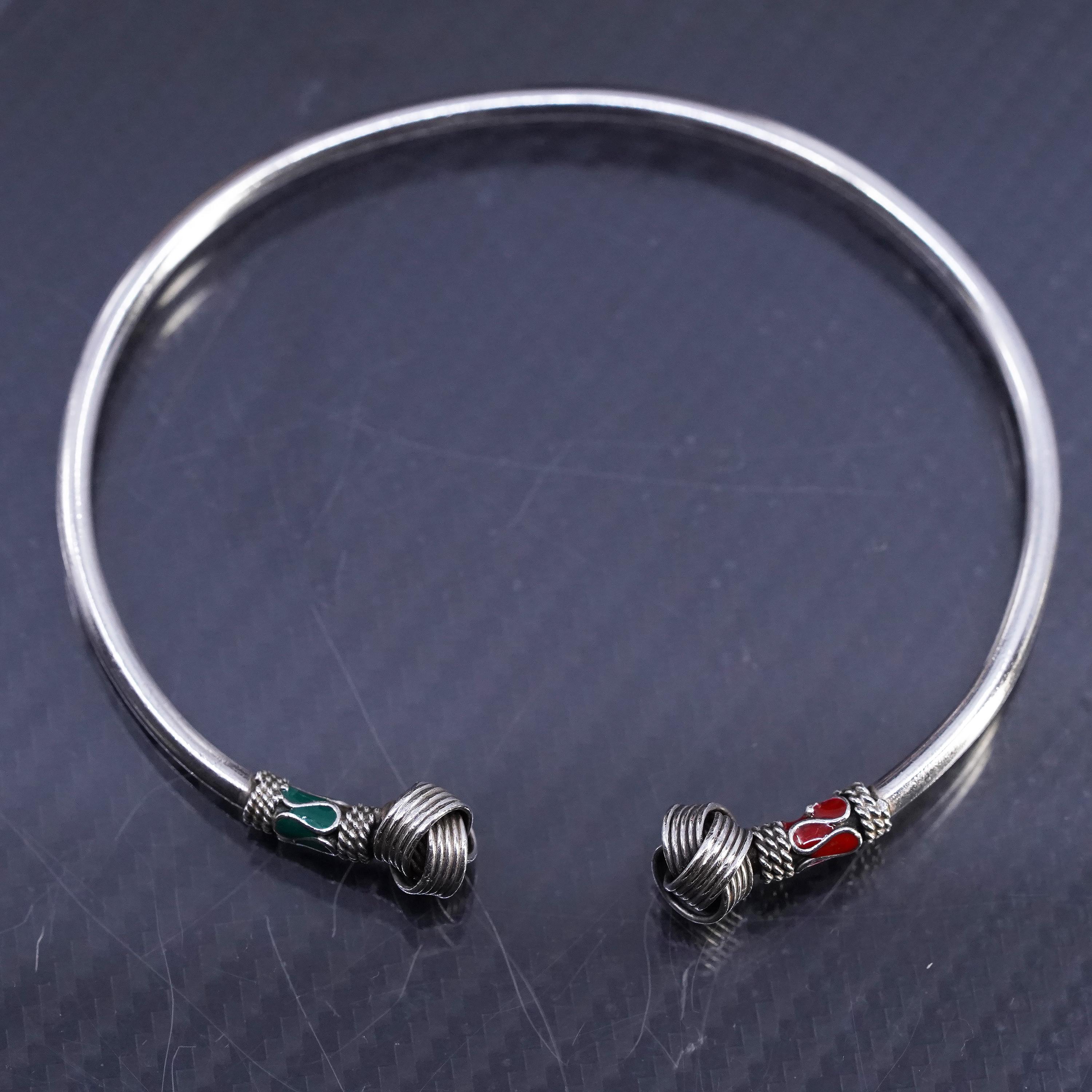 8.5”, sterling silver 925 stackable wrap bangle, bracelet entwined enamel ends