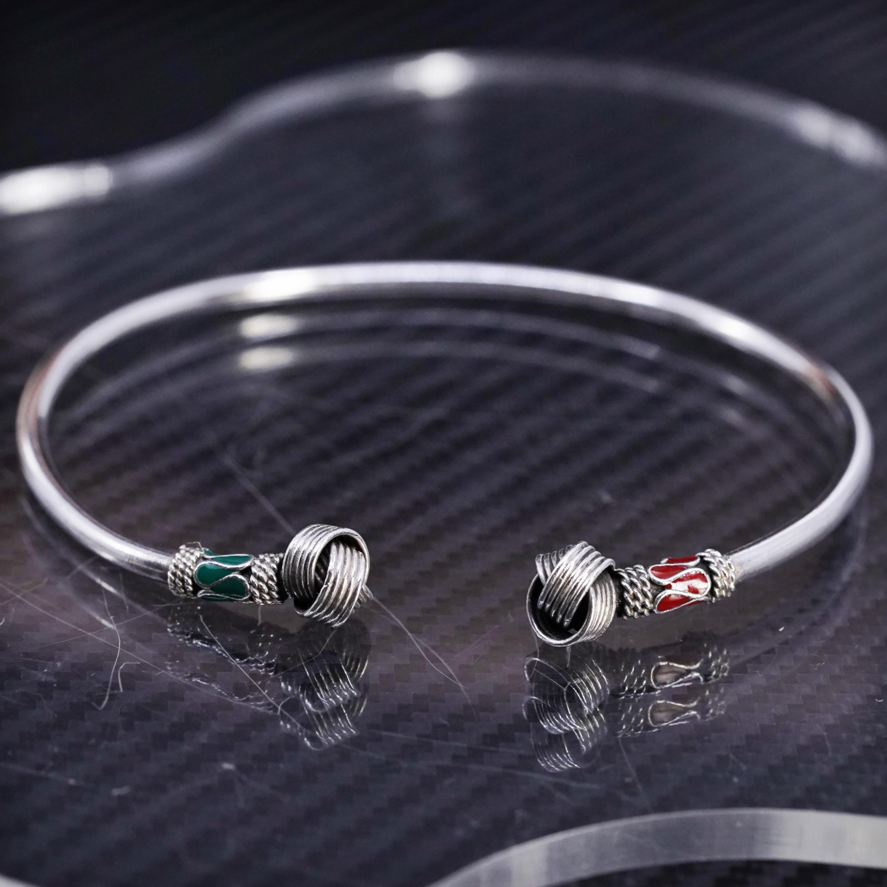 8.5”, sterling silver 925 stackable wrap bangle, bracelet entwined enamel ends