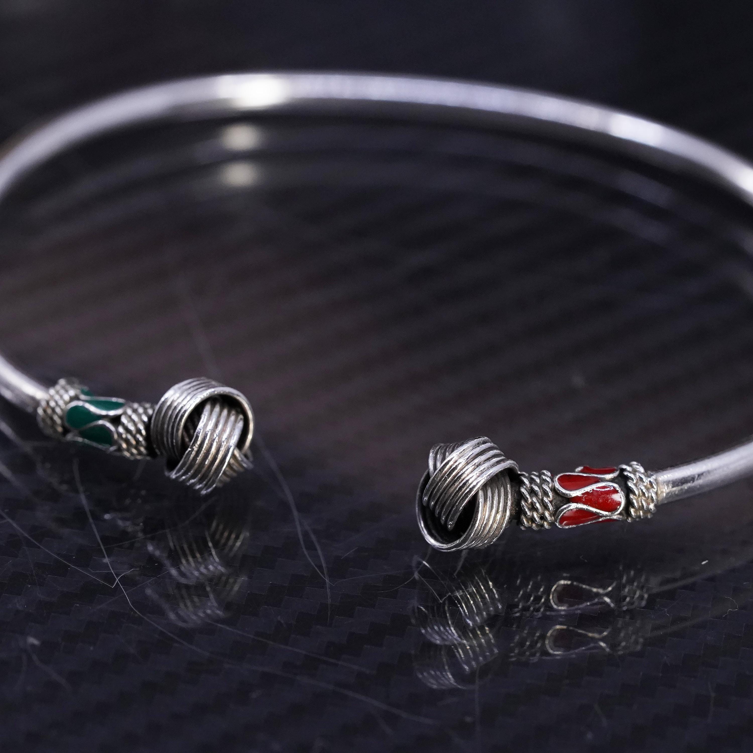 8.5”, sterling silver 925 stackable wrap bangle, bracelet entwined enamel ends