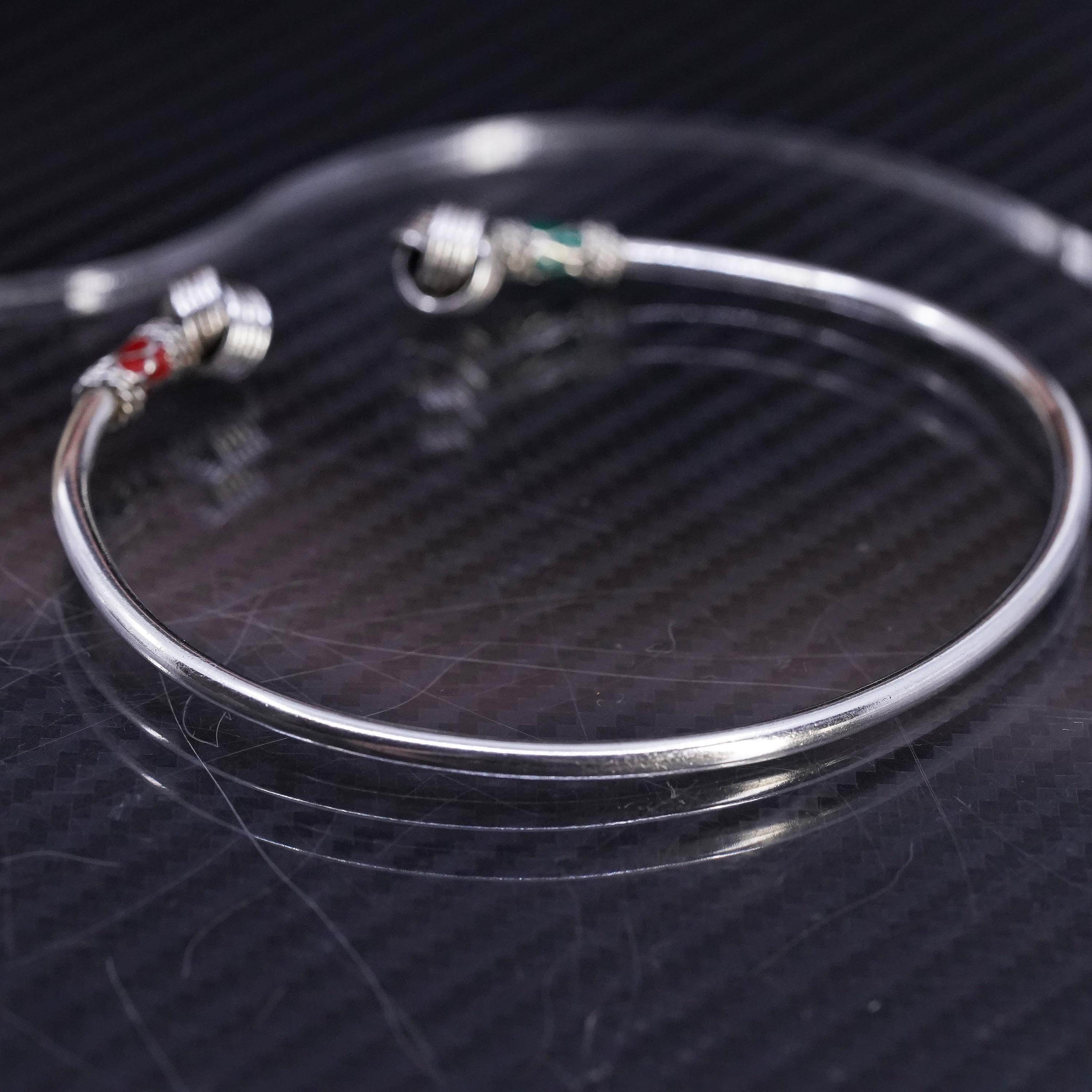 8.5”, sterling silver 925 stackable wrap bangle, bracelet entwined enamel ends