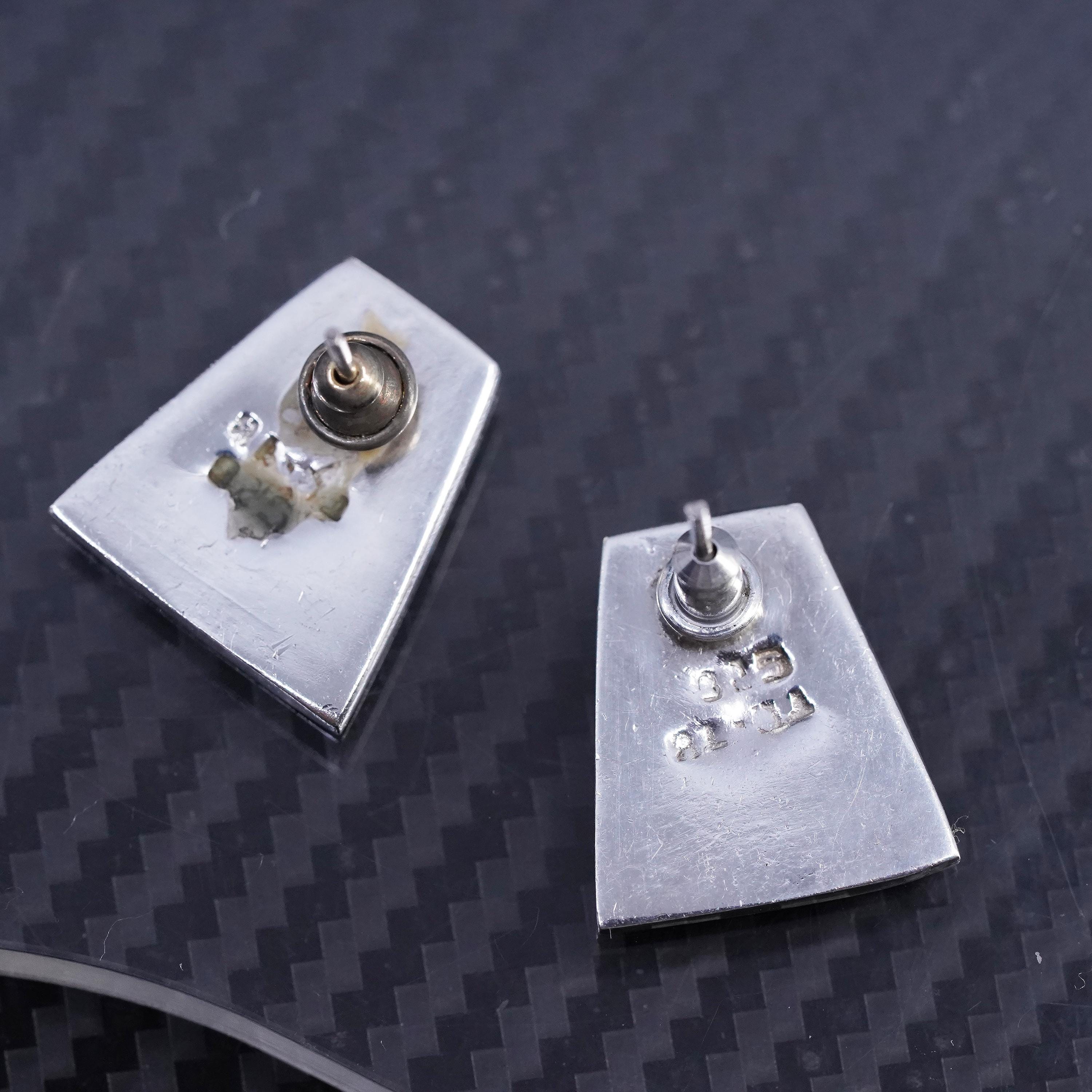 Vintage Mexican sterling silver 925 handmade turquoise inlay studs earrings detailed image 7