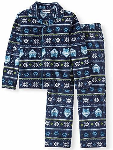 Boy's Plush Fleece Fair Isle Winter Wolf Pajama Set, Size XS 4-5 - Bild 2 von 2