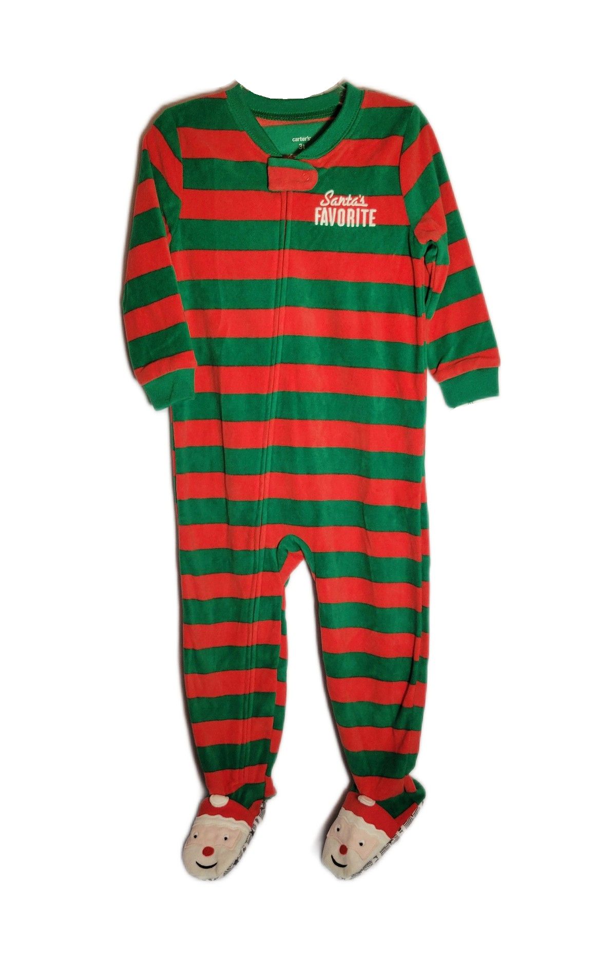 Carter's Toddler Boy's "Santa's Favorite" Striped Fleece Footed Pajamas - Picture 2 of 3