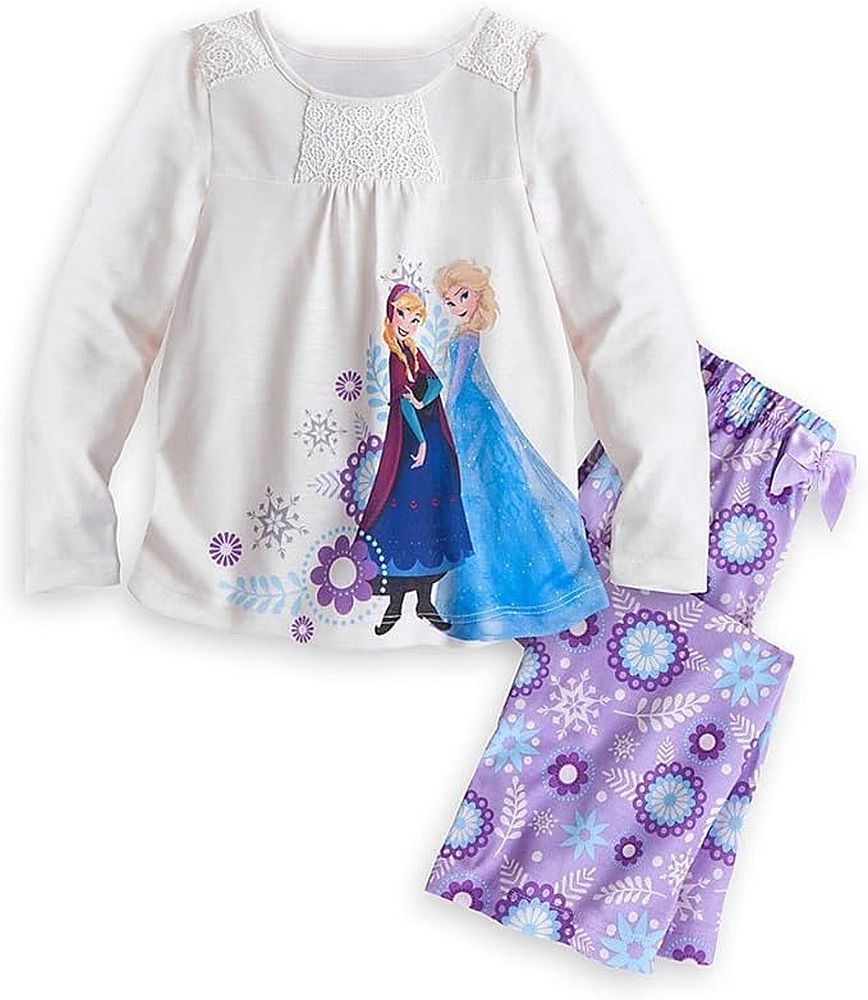 Disney Frozen Anna and Elsa Polyester Jersey Pajama Top, Floral PJ Pants Set - Picture 7 of 15