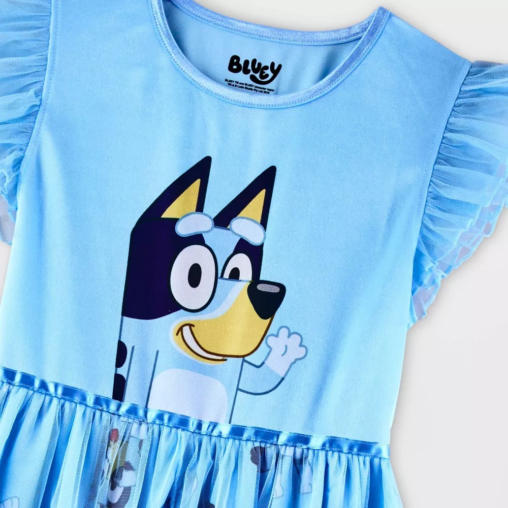 Bluey Girl's Character Blue Satinet and Tulle Nightgown, Gown - Picture 10 of 10