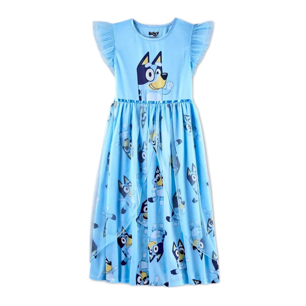 Bluey Girl's Character Blue Satinet and Tulle Nightgown, Gown - Picture 9 of 10