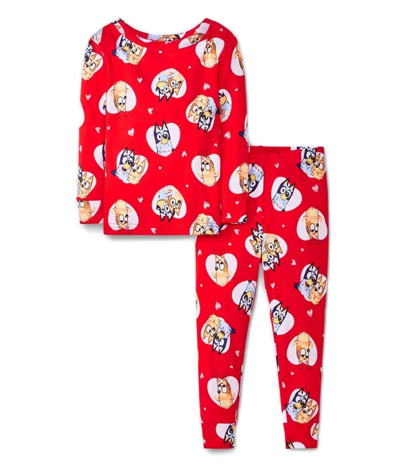 Bluey and Bingo Toddler Kids Hearts Valentines Cotton Pajama Set in Red - Picture 7 of 8