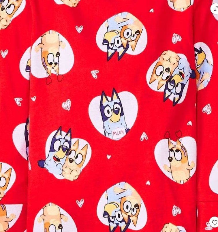 Bluey and Bingo Toddler Kids Hearts Valentines Cotton Pajama Set in Red - Picture 8 of 8