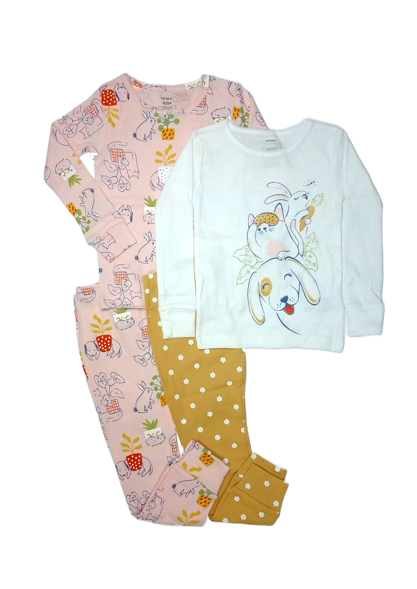 Juego de pijama de algodón de 4 piezas Carter's para cachorro perro, gato y conejito para niña pequeña - Imagen 8 de 9