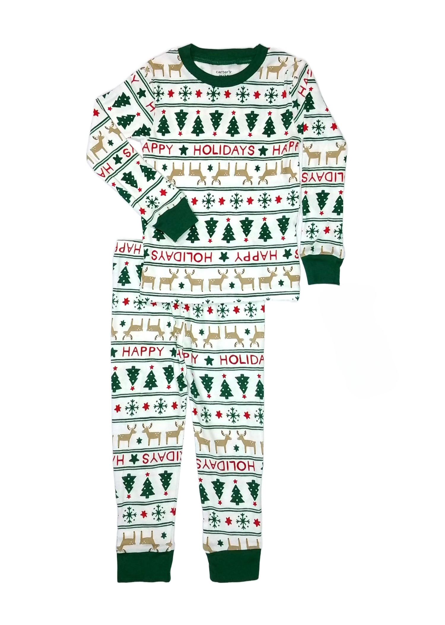 Carter’s Toddler Boy, Girl Happy Holidays Christmas Reindeer Cotton Pajama Set