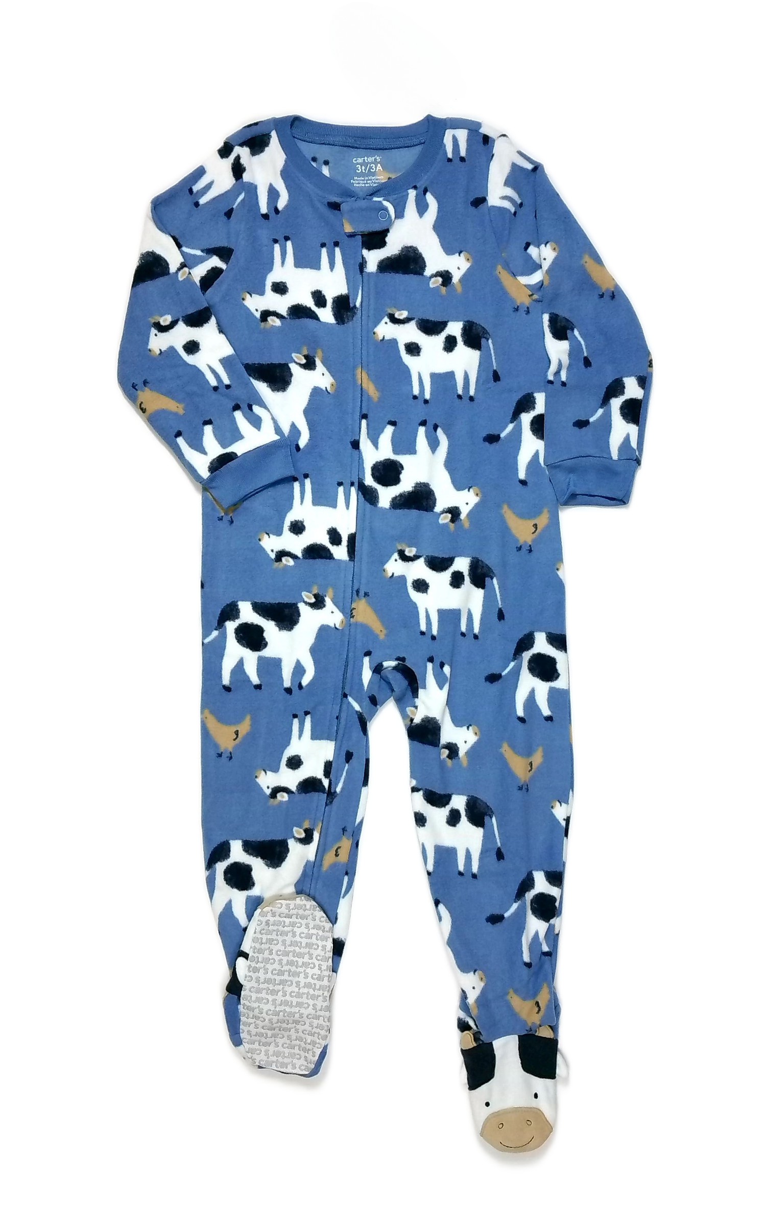 Carter’s Toddler Boy’s Cow Animal Print Blue Fleece Footed Pajama Sleeper