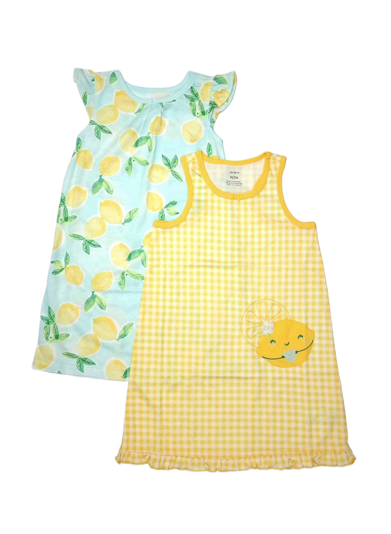 Carter's Toddler Girl's Lemon Checkered Print Nightgown, Gown Set - Picture 7 of 9