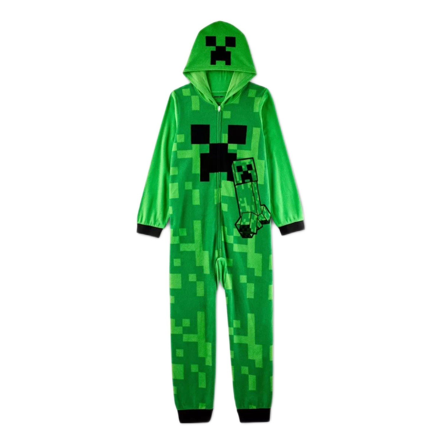 Minecraft Creeper Kids Green Hooded Fleece Costume Fleece Pajama Sleeper - Picture 7 of 8