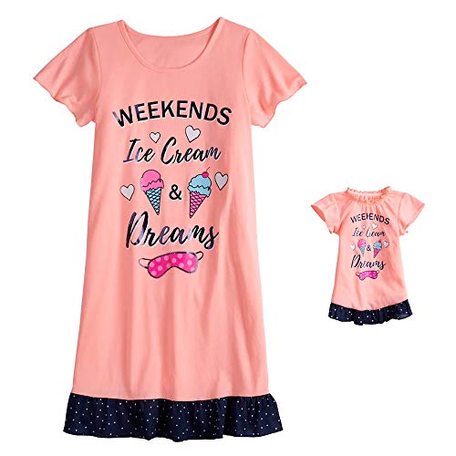 Girl's Polyester Weekends and Ice Cream Peach Nightgown with Doll Gown - Picture 2 of 2