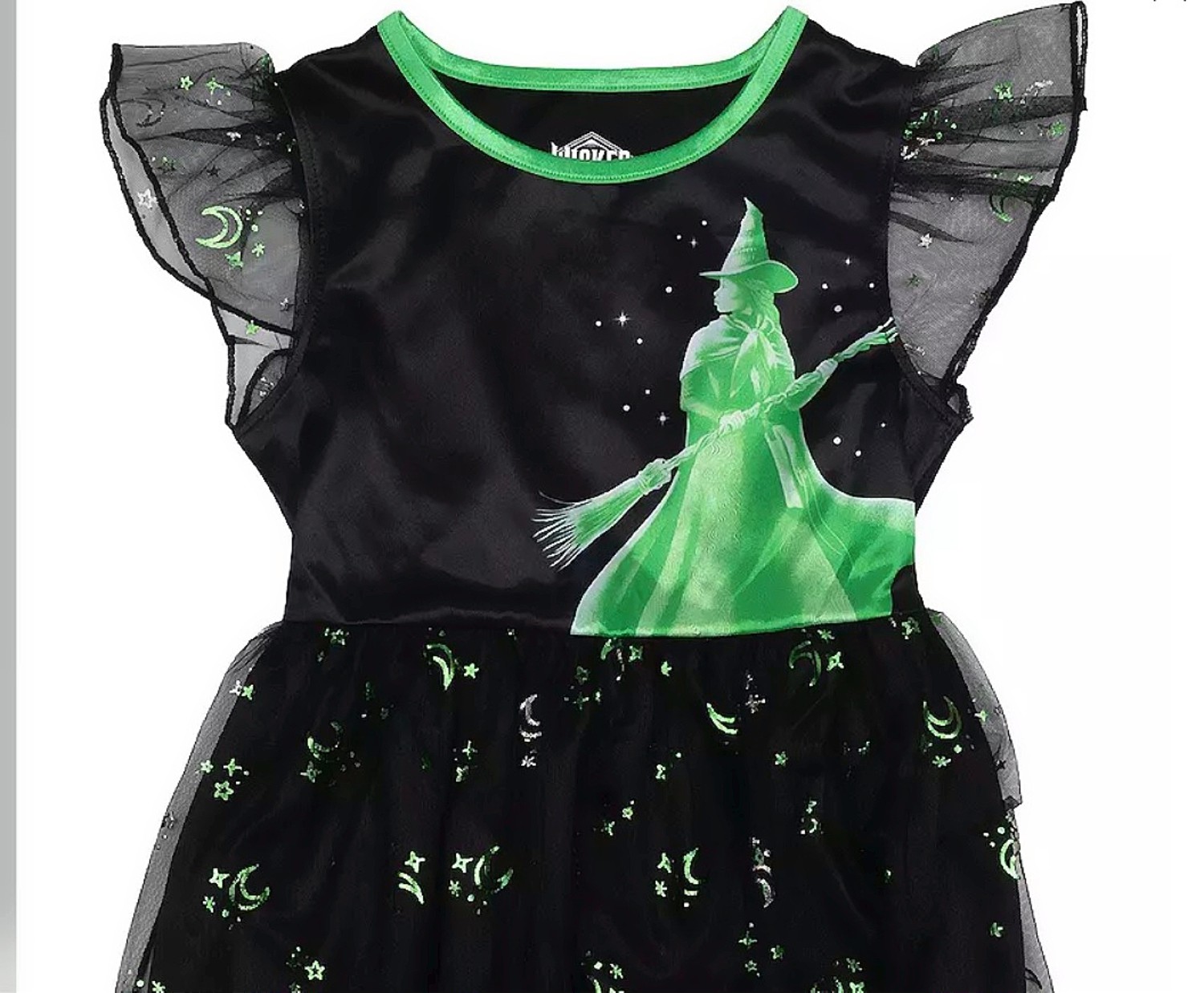 Girls' Wicked Elphaba Witch of the West Character Black Satinet Nightgown, Gown - Picture 4 of 6