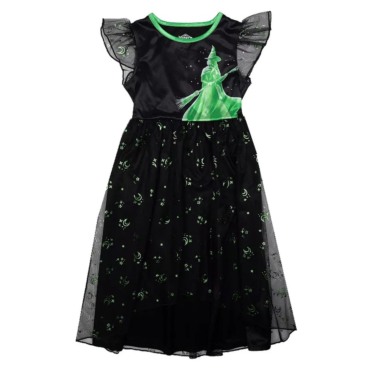 Girls' Wicked Elphaba Witch of the West Character Black Satinet Nightgown, Gown - Picture 5 of 6