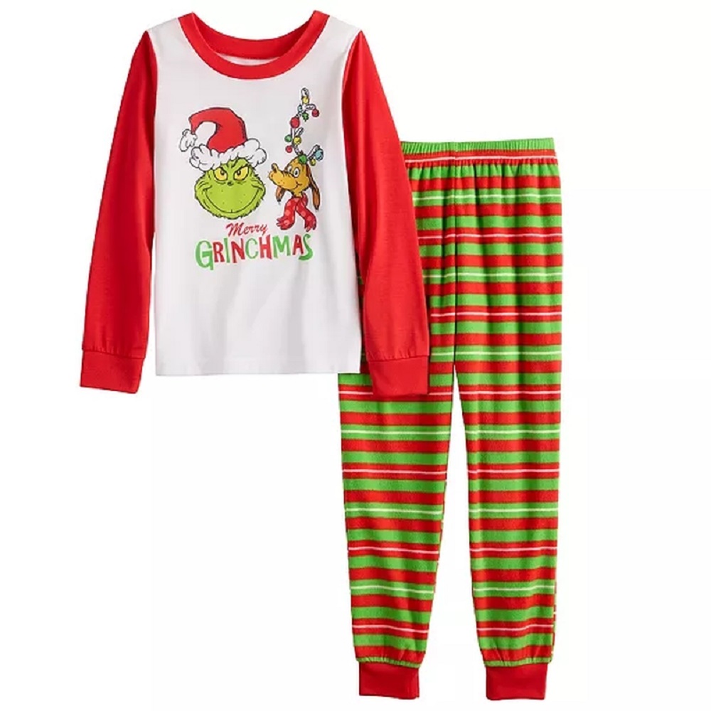 The Grinch and Max Girls, Boys Merry Grinchmas Poly Fleece Holiday Pajama Set - Picture 2 of 4