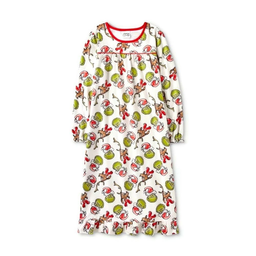 Girl's The Grinch and Dog Max Holiday Christmas Flannel Nightgown, Gown - Picture 3 of 8
