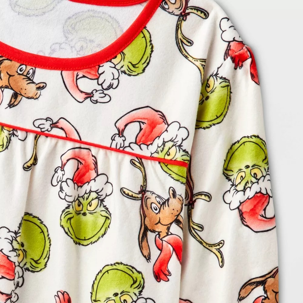 Girl's The Grinch and Dog Max Holiday Christmas Flannel Nightgown, Gown - Picture 8 of 8