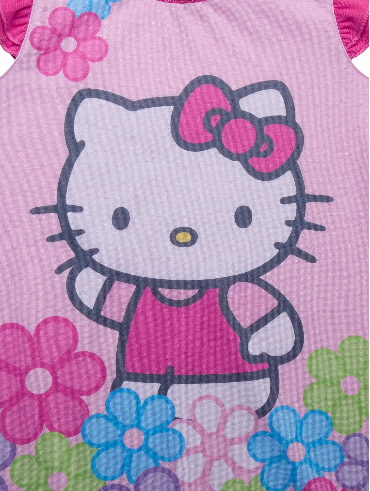 Hello Kitty Girl's Pink Floral Flutter Sleeve Nightgown, Gown - Picture 4 of 10
